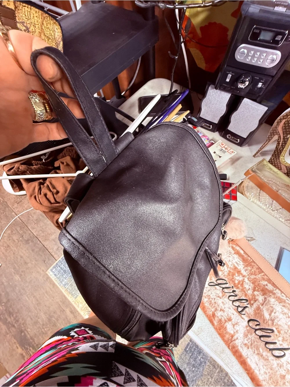 Planet Hollywood Black Faux-Leather Men’s Backpack